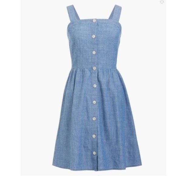 J.Crew Dress 10 Blue Chambray Button-Front Straps Cotton NEW - Picture 5 of 13